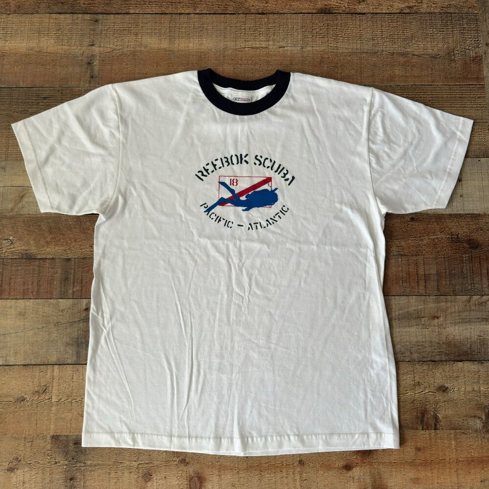 Reebok Scuba Pacific-Atlantic Large White Cotton Graphic Ringer T-Shirt